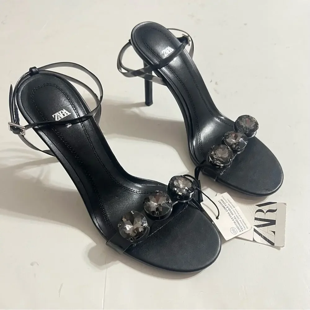 Zara EMBELLISHED VINYL HEELED SANDALS - Picture 9 of 16